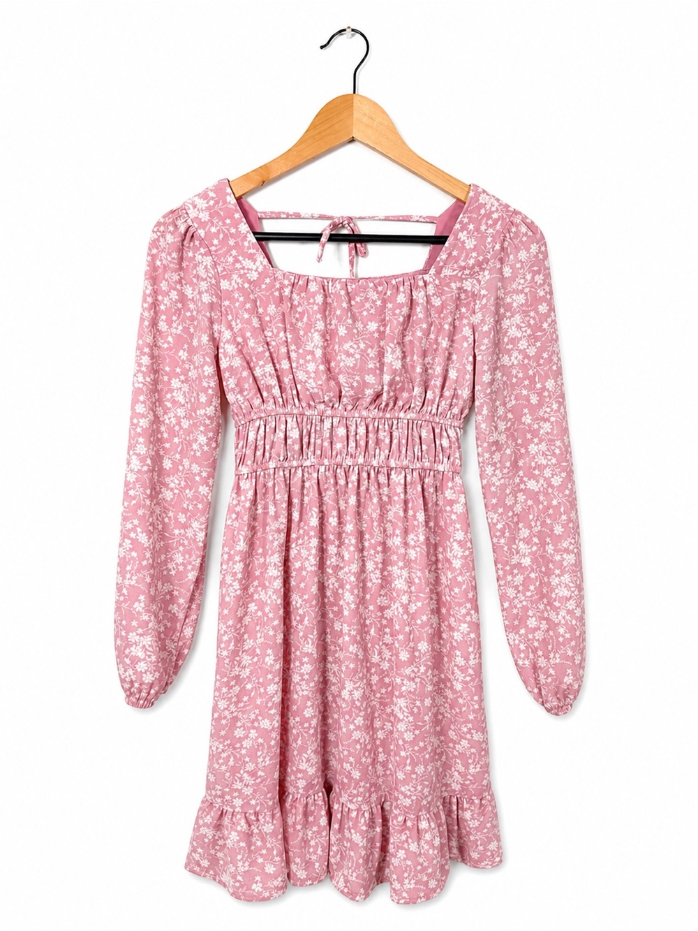 Speechless Pink Floral Smocked Long Sleeve Mini Dress Girls Size 14